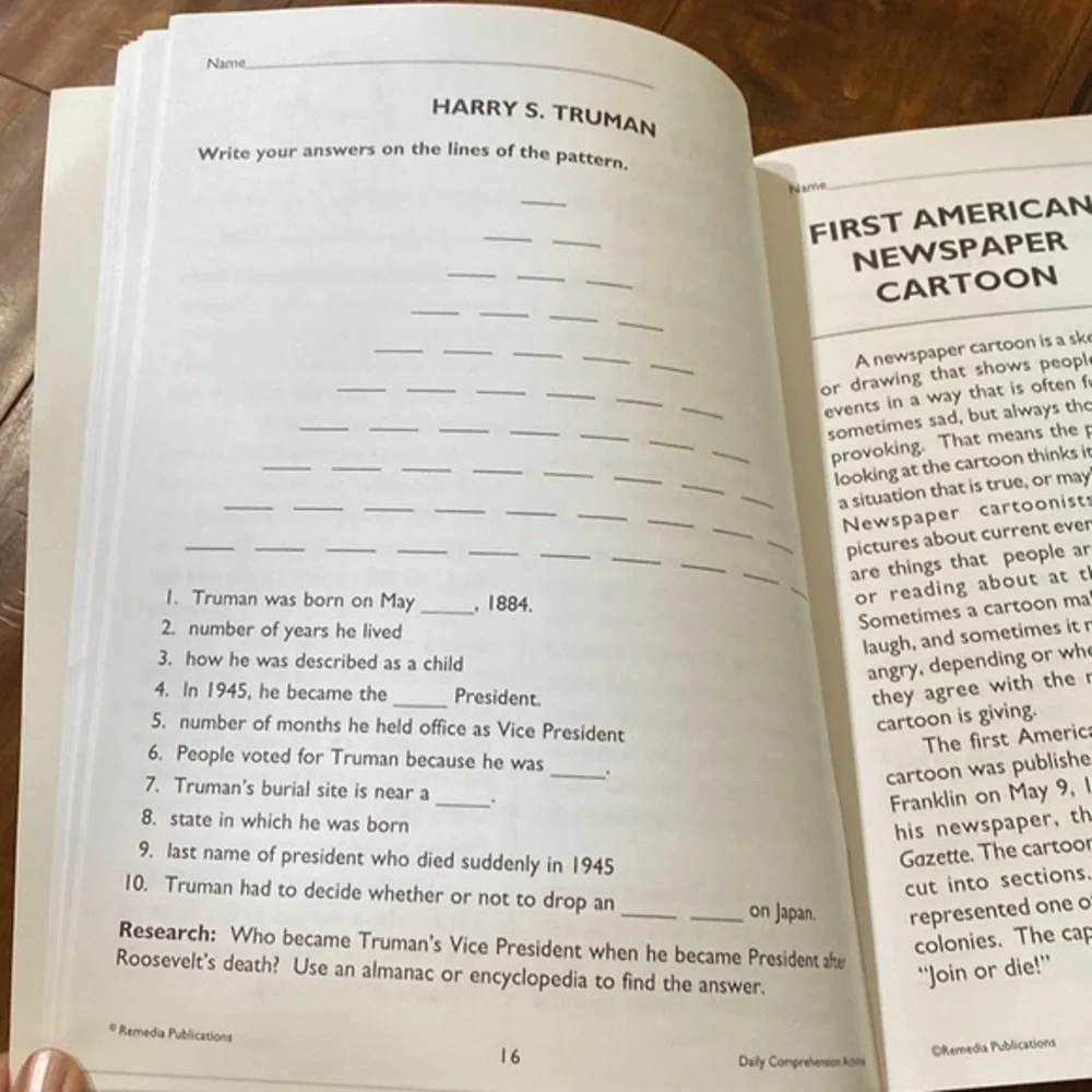 Remedia Publications Daily Comprehension Month of May‎ Reading puzzles